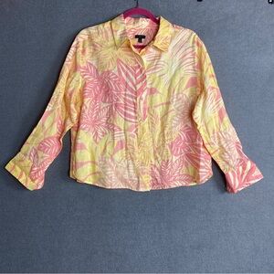 Talbots linen watercolor botanical shirt size LP